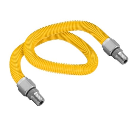 Flextron Gas Line Hose 3/8'' O.D.x72'' Len 1/2" MIP Fittings Yellow Coated Stainless Steel Flexible Connector FTGC-YC14-72A